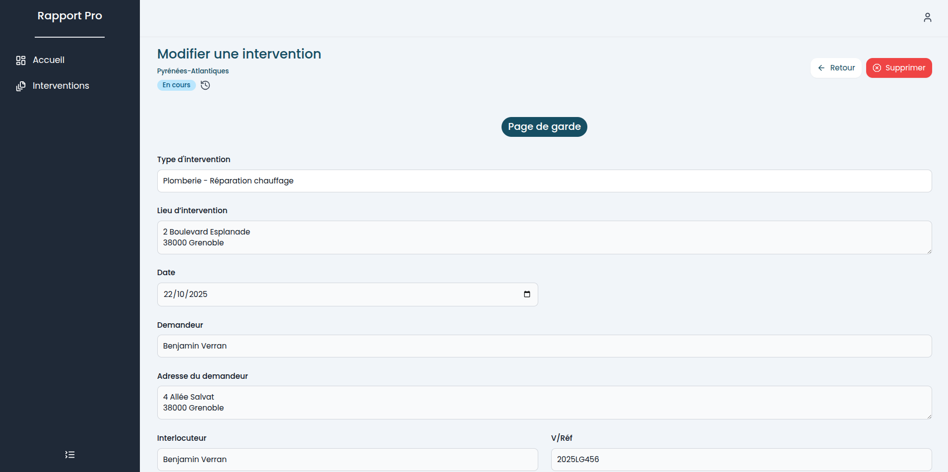 Formulaire Rapport Pro